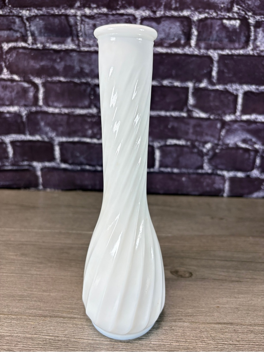 Vintage White Milk Glass Swirl Glass Vase